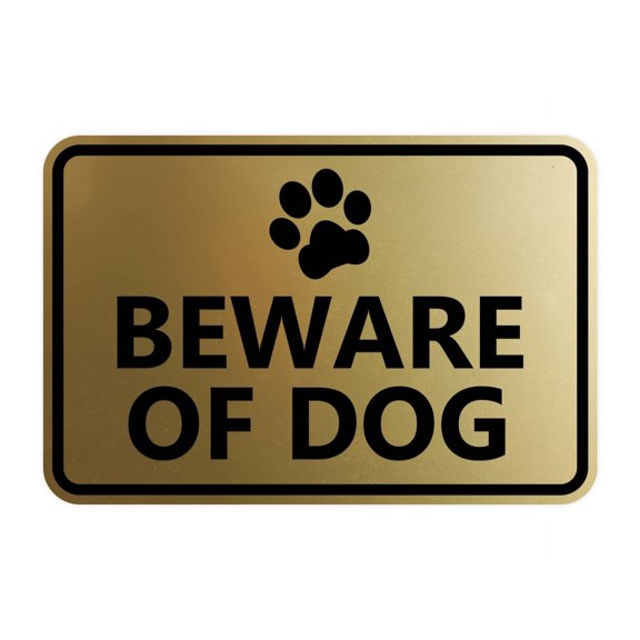 Classic Framed Beware of Dog Sign (Brushed Gold) - Large