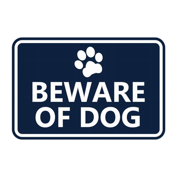 Classic Framed Beware of Dog Sign (Navy Blue / White) - Small