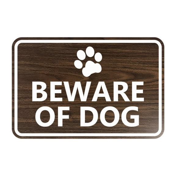 Classic Framed Beware of Dog Sign (Walnut) - Small