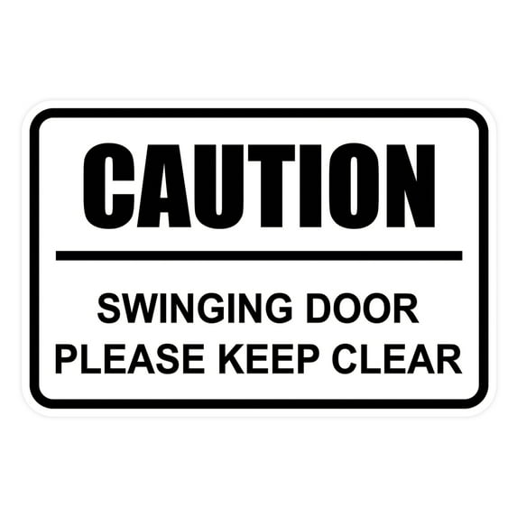 Classic Framed Caution Swinging Door Please Keep Clear Sign (White) - Large