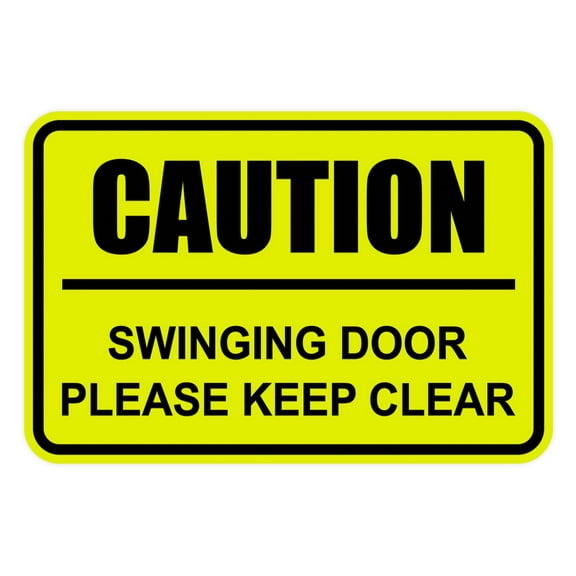 Classic Framed Caution Swinging Door Please Keep Clear Sign (Yellow / Black) - Large