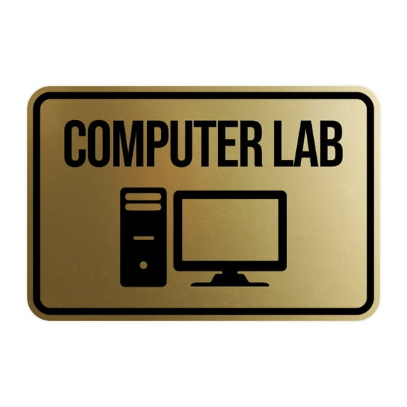 Classic Framed Computer Lab Sign (Ivory/Dark Brown) - Small