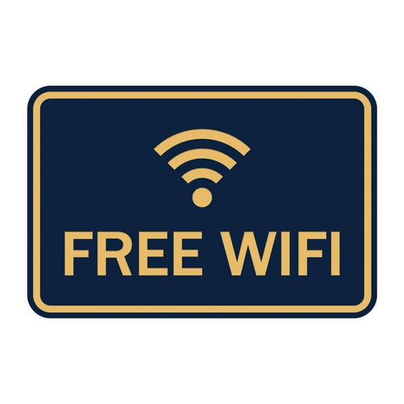 Classic Framed Free Wifi Sign (Navy Blue/Gold) - Large
