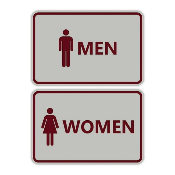 Classic Framed Men Women Sign Set (Light Grey / Burgundy) - Large