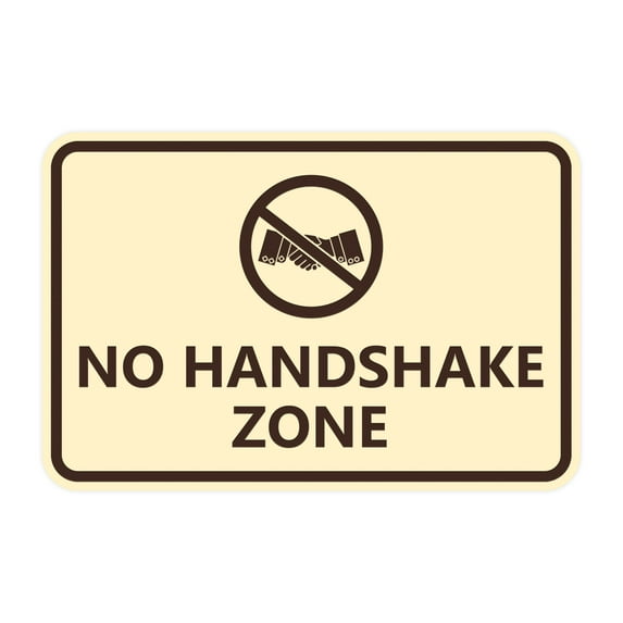 Classic Framed No Handshake Zone Sign (Ivory/Dark Brown) - Small 4x6"