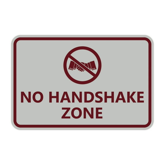 Classic Framed No Handshake Zone Sign (Light Grey / Burgundy) - Large 6x8"