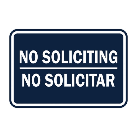 Classic Framed No Soliciting No Solicitar Sign (Navy Blue / White) - Medium