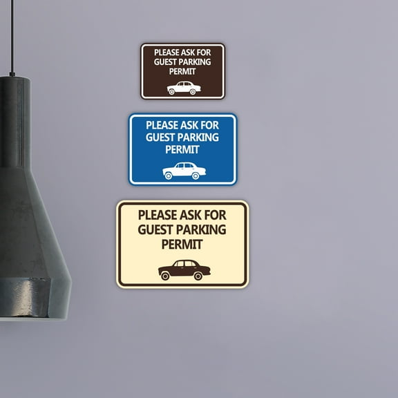 Classic Framed Please Ask For Guest Parking Permit Sign (Blue) - Small