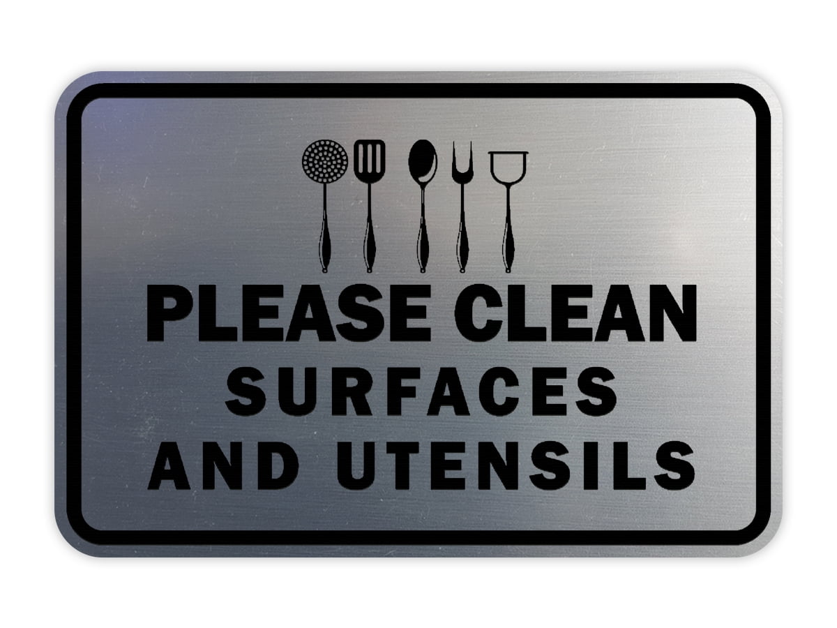 Sign Remove Utensils Classic Framed Please Clean Surfaces and Utensils Sign (Brushed Silver ...