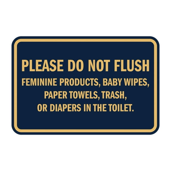 Classic Framed Please Do Not Flush Etiquette (Navy Blue/Gold) - Large