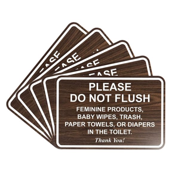 Classic Framed Please Do Not Flush Thank You Bathroom Etiquette Sign - 4" x 6" (Walnut) 5 Pack 4" x 6" - Small (5 Pack)