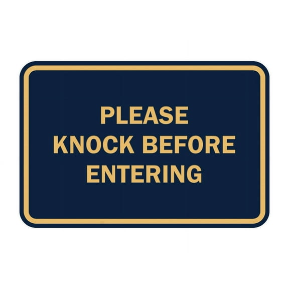 Classic Framed Please Knock Before Entering (Navy Blue/Gold) - Small