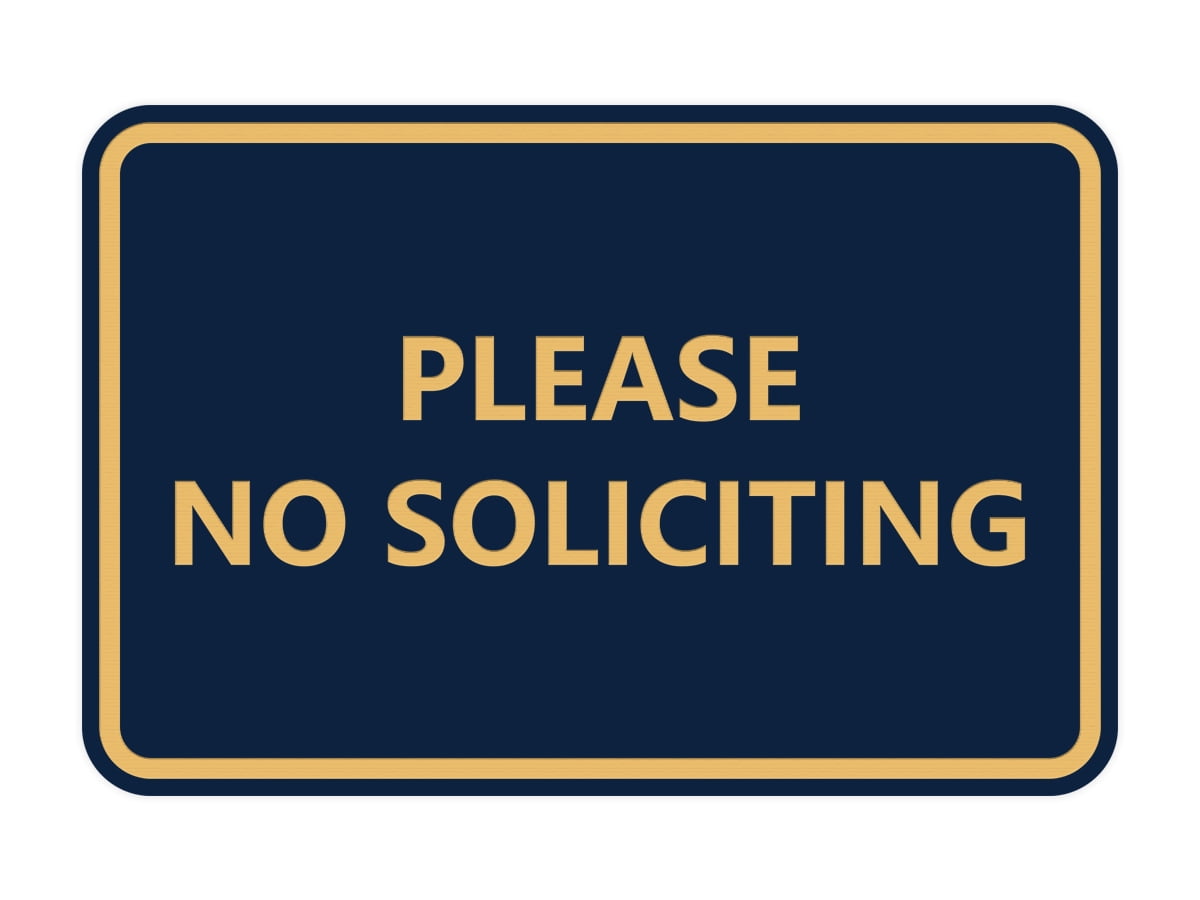 Classic Framed Please No Soliciting Sign (Navy Blue/Gold) Small