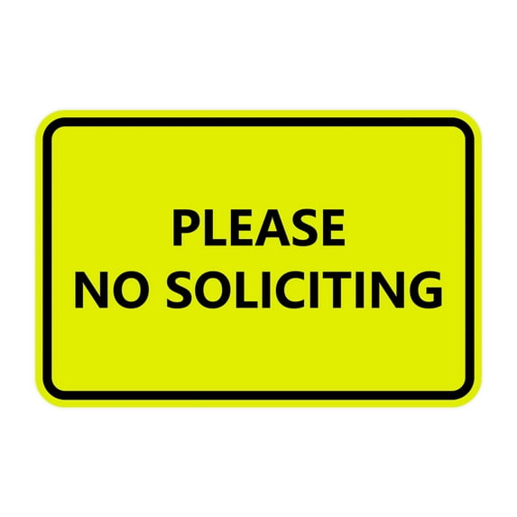 Classic Framed Please No Soliciting Sign (Yellow / Black) - Medium