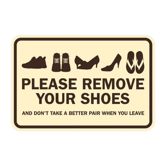 Classic Framed Please Remove Your Shoes Sign (Ivory/Dark Brown) - Large