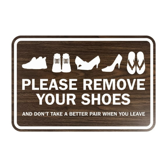 Classic Framed Please Remove Your Shoes Sign (Walnut) - Large
