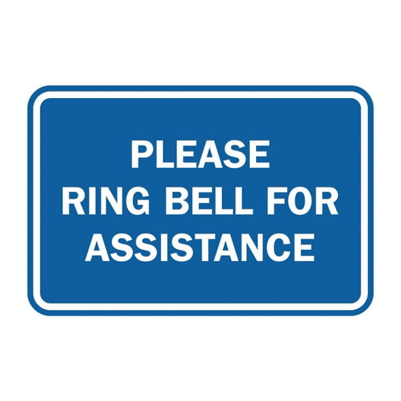 Classic Framed Please Ring Bell For Assistance Sign (Blue) - Large
