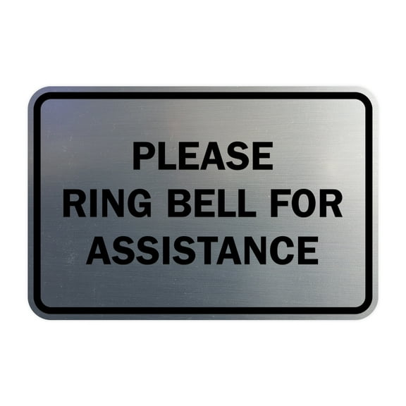 Classic Framed Please Ring Bell For Assistance Sign (Brushed Silver) - Small