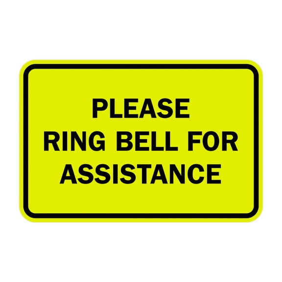 Classic Framed Please Ring Bell For Assistance Sign (Yellow / Black) - Small