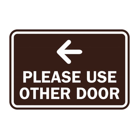 Classic Framed Please Use Other Door Left Arrow Sign (Dark Brown) - Small