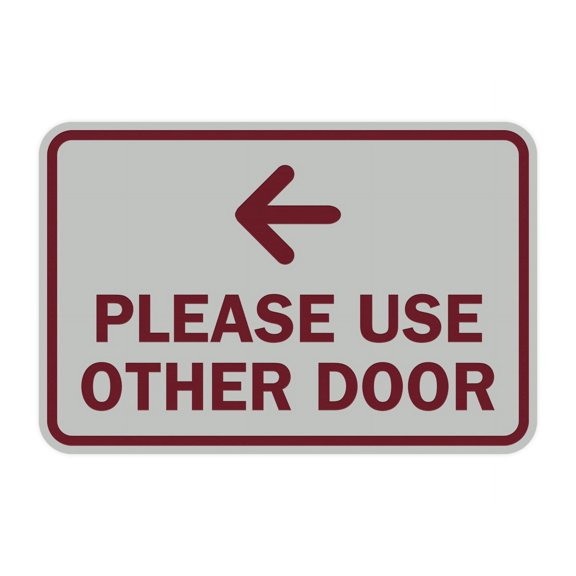 Classic Framed Please Use Other Door Left Arrow Sign (Light Grey / Burgundy) - Large