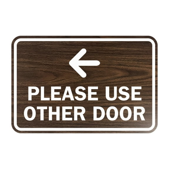 Classic Framed Please Use Other Door Left Arrow Sign (Walnut) - Large