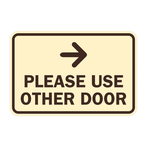 Classic Framed Please Use Other Door Right Arrow Sign (Ivory/Dark Brown) - Small