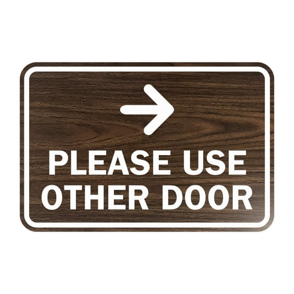 Classic Framed Please Use Other Door Right Arrow Sign (Walnut) - Small