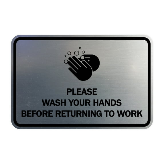 Classic Framed Please Wash Your Hands Sign (Brushed Silver) - Large