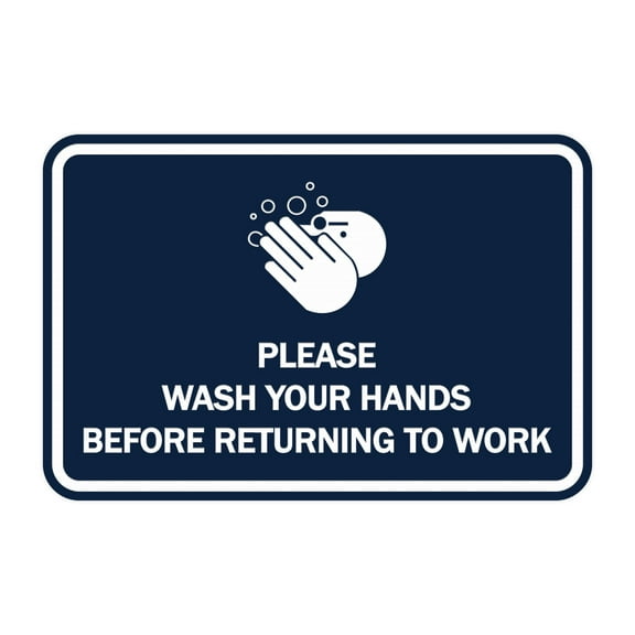 Classic Framed Please Wash Your Hands Sign (Navy Blue / White) - Medium