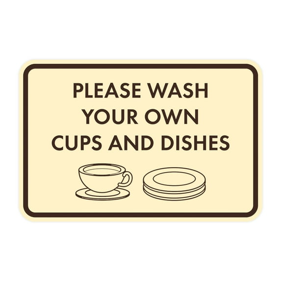 Classic Framed Please Wash Your Own Cups and Dishes Sign (Ivory/Dark Brown) - Large