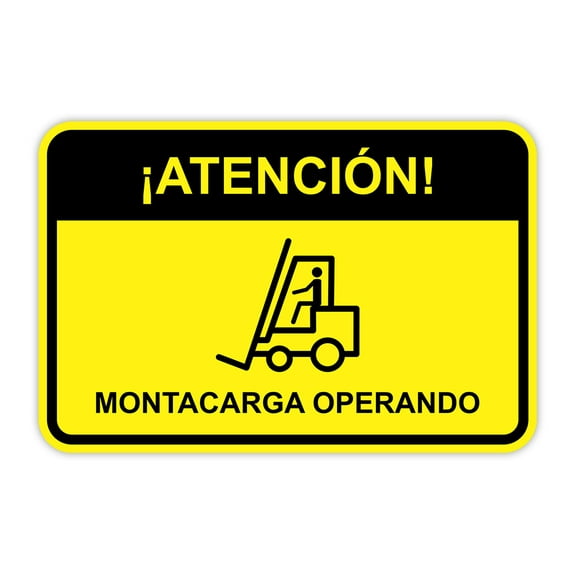 Classic Framed Plus ¡Atención! Montacarga Operando Wall or Door Sign | Bilingual Spanish and English Workplace Safety Signage - Medium