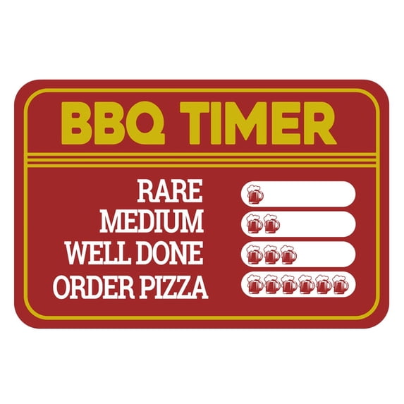 Classic Framed Plus BBQ Timer Rare 1 Beer Medium 2 Beers Well Done 3 Beers Order Pizza 6 Beers Wall or Door Sign | Funny Home Decor - Large