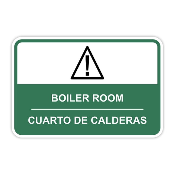 Classic Framed Plus Boiler Room Wall or Door Sign | Bilingual Spanish and English Workplace Safety Signage -Small