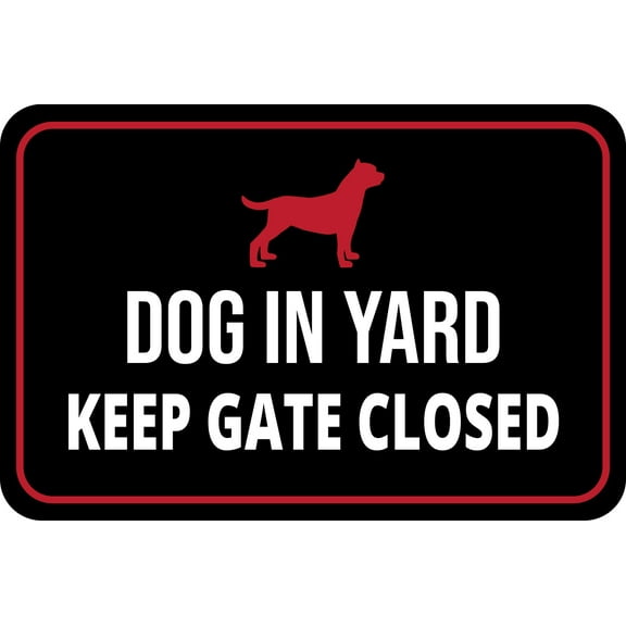 Classic Framed Plus Dog in Yard Keep Gate Closed Wall or Door Sign | Home Security Signage - Large