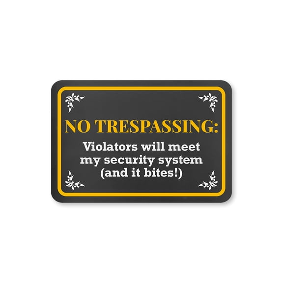 Classic Framed Plus No Trespassing: Violators Will Meet My Security System (And It Bites!) Door or Wall Sign | Home Security - Small