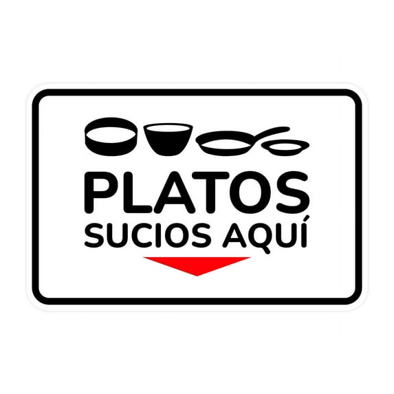 Classic Framed Plus Platos Sucios aquí Door or Wall Sign | Bilingual | Home Kitchen Sign -Small