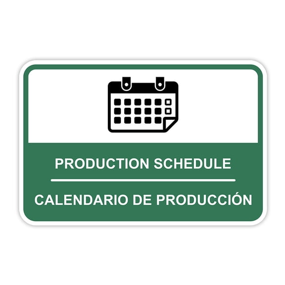 Classic Framed Plus Production Schedule Wall or Door Sign | Bilingual Spanish and English Workplace Safety Signage -Small
