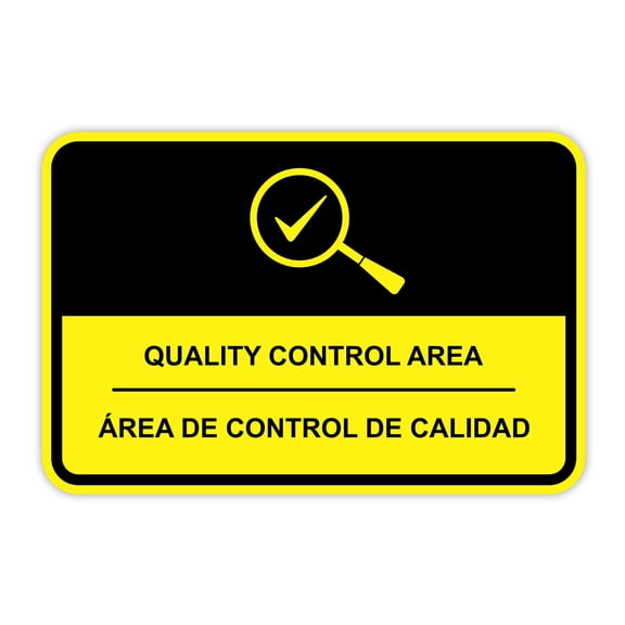 Classic Framed Plus Quality Control Area Wall or Door Sign | Bilingual Spanish and English Workplace Safety Signage -Small