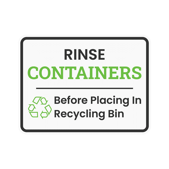 Classic Framed Plus Rinse Containers Before Placing In Recycling Bin Door or Wall Sign | Waste Disposal Etiquette - Small