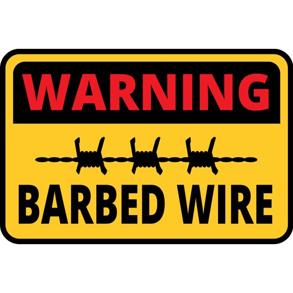 Classic Framed Plus Warning Barbed Wire Wall or Door Sign | Health & Safety Warning Signage - Medium