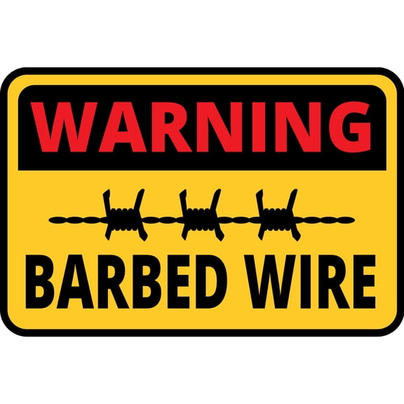 Classic Framed Plus Warning Barbed Wire Wall or Door Sign | Health & Safety Warning Signage -Small