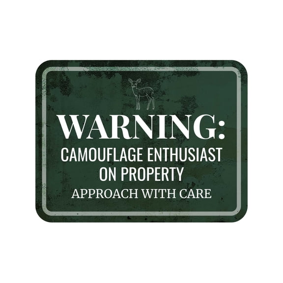 Classic Framed Plus Warning: Camouflage Enthusiast On Property Approach With Care Door or Wall Sign | Hunting & Outdoor Decor - Small