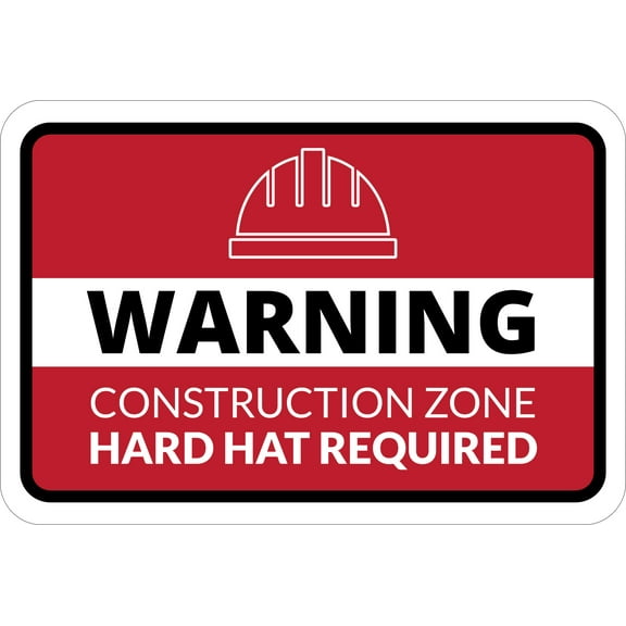 Classic Framed Plus Warning Construction Zone Hard Hat Required Door or Wall Sign | Workplace Health and Safety Warning Signage - Large