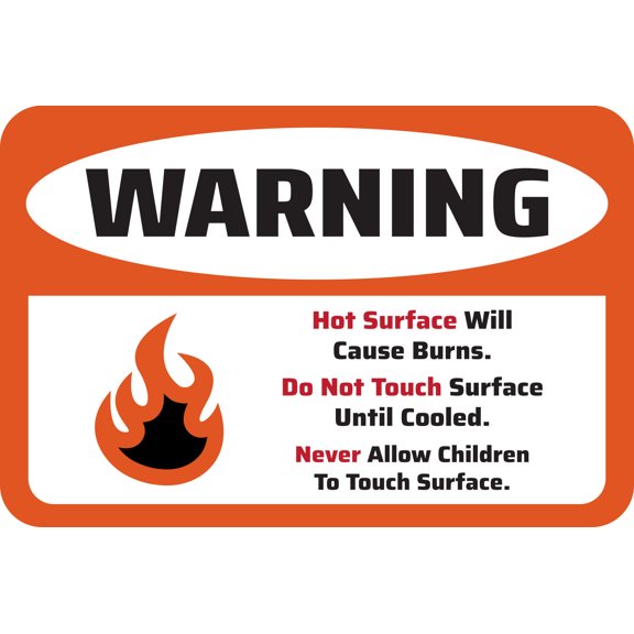 Classic Framed Plus Warning Hot Surface Will Cause Burns. Do Not Touch Surface Until Cooled. Never Allow Children To Touch Surface. Door or Wall Sign | Health & Safety Signage - Large