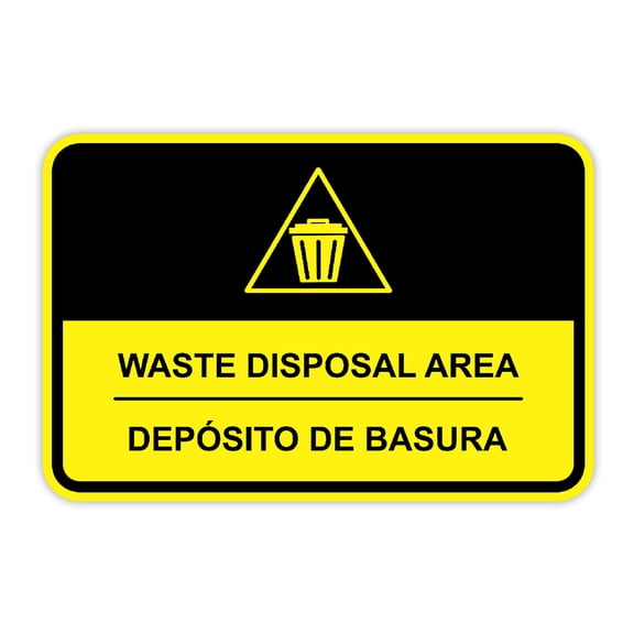 Classic Framed Plus Waste Disposal Area Wall or Door Sign | Bilingual Spanish and English Workplace Safety Signage -Small
