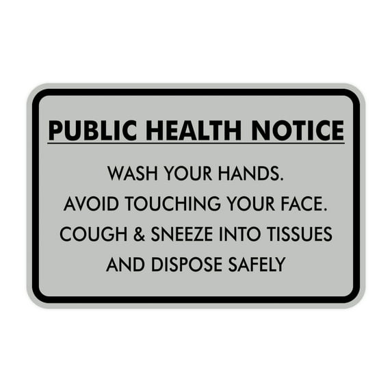 Classic Framed Public Health Notice Wash Your Hands Sign (Lt Gray) - Medium 5x7"