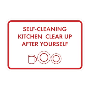 Classic Framed Self-Cleaning Kitchen Clear Up After Yourself Sign (White/Red) - Large