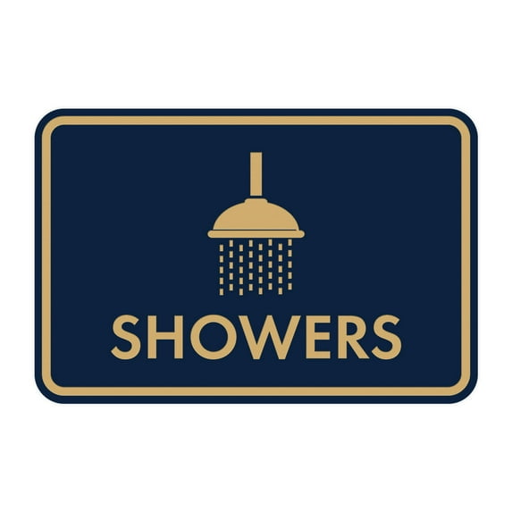 Classic Framed Showers Sign (Navy Blue/Gold) - Small
