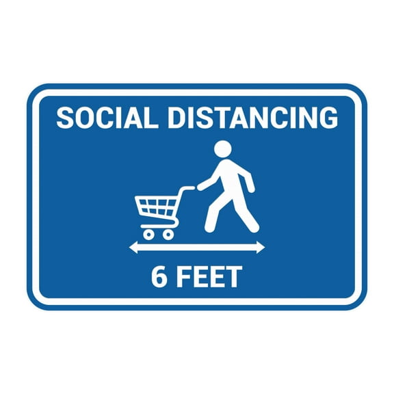 Classic Framed Social Distancing Sign (Blue) - Small